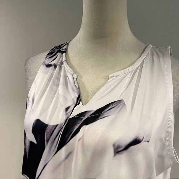 Casual sleeveless a-line Black and White Floral mini Dress size large - Picture 2 of 12